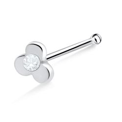 Flower With Stone Silver Bone Nose Stud NSKD-201